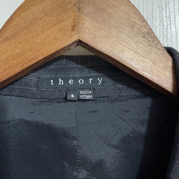 Theory Women's Gray Gabe B Striped Stretch Wool Blend Faux Pockets Blazer Size 4 - Picture 3 of 8